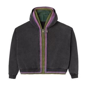 Conjunto Deportivo de Hombre 100% Algodón con Pedrería, Sudadera con Capucha Extra Grande, Pantalones Deportivos Cortos con Lavado Ácido, Cierre de Cremallera, Estilo Vintage Desgastado - Product Image 1