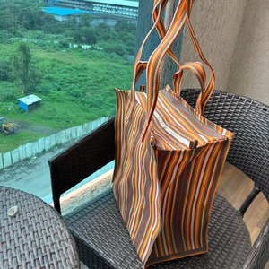 กระเป๋าไนลอนรีไซเคิลลายทางเป็นมิตรกับสิ่งแวดล้อมในตลาดอินเดียสั่งซื้อจำนวนมาก-สั่งซื้อจำนวนมาก100ชิ้นผลิตในอินเดีย - Product Image 5