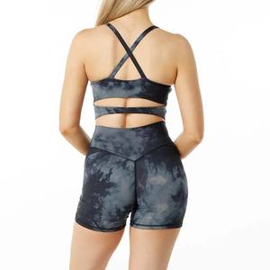 Nouvel arrivage de soutien-gorge de sport tie dye pour femmes ensemble short de motard taille haute 100% coton respirant léger grande taille design camouflage - Product Image 2