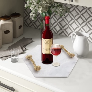 Plateau de service en métal et marbre de haute qualité en or fini avec des motifs en marbre et du marbre en gros - Product Image 2