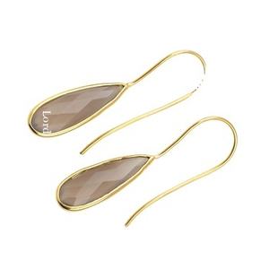 Nouveauté Boucles d'oreilles pendantes en forme de poire longues en chalcédoine grise facettée plaquées or 18 carats en argent sterling 925 solide Cadeau tendance pour les fêtes - Product Image 3