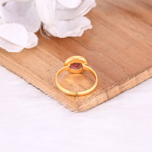 Bague en tourmaline rose véritable de haute qualité, réglable, plaquée or, argent sterling 925, bague de créateur pour femme - Product Image 3