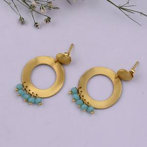 Designer Handmade 925 Sterling <b>Silver</b> <b>Stud</b> Earring Unique Aqua Chalcedony Gemstone Gold Plating Diamond Natural Engagement - Product Image 5