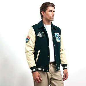 Logo personnalisé OEM broderie classique vert Couple collège vestes de baseball pour hommes manteaux veste universitaire Letterman vente en gros - Product Image 3