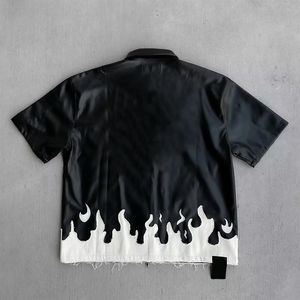Offre spéciale Chemise en cuir de haute qualité personnalisée Chemise coupe ample à manches courtes Col noir Baggy Streetwear Chemise en cuir pour hommes - Product Image 2