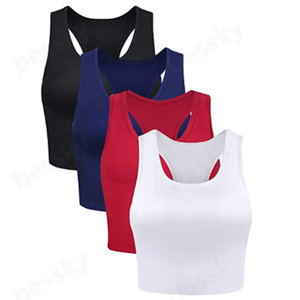 Custom Logo Cotton Ribbed Seamless Women's Workout <b>Crop</b> Tank <b>Tops</b>-Quick Dry Breathable Eco-Friendly - Product Image 5