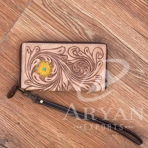 Nueva Cartera de cuero tallada a mano, funda de teléfono de embrague, carteras multiusos elegantes, Cartera de Color turquesa para mujer - Product Image 1