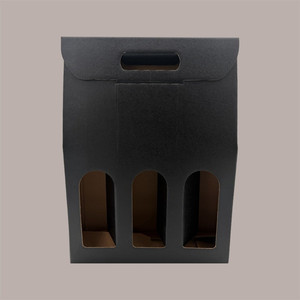 Black Kraft Graphic Cardboard 3-Bottle Case Box Handle UV for 750 ml Oil <b>Wine</b> 270x90H385 mm 10 Pieces 3 Bottle Case Box for 750 - Product Image 4