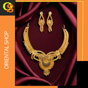 Buy Necklace Earrings <b>Set</b> with 22K Gold Plated Unique Designed <b>Women</b> Wear Necklace Earrings <b>Set</b> <b>Jewelry</b> - Product Image 2