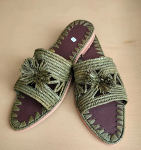 รองเท้าแตะ Raffia ธรรมชาติหลากสี, รองเท้าสตรีสไตล์โมร็อกโก, รองเท้าทอมือจากผ้า Raffia Babouche - Product Image 1