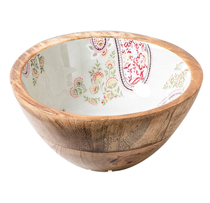 Cuenco de madera hecho a mano impreso con comida para servir, cocina, hogar, hotel, cuenco para servir, fábrica directa de la India - Product Image 4