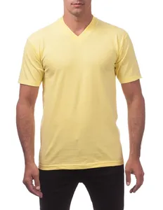 V 넥 T 셔츠 남자 230G 사용자 정의 로고 일반 염색 캐주얼 짧은 소매 티셔츠 캐주얼 V 넥 T 셔츠 노란색 염색 100% 면