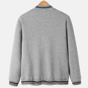 Men's Light <b>Grey</b> Letterman <b>Jacket</b> Soft <b>Fleece</b> Bomber Style with Striped Ribbed Trim Snap Buttons Casual Comfortable Streetwear - Product Image 2