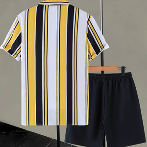 Conjunto de camisa y pantalones cortos de algodón informal para hombre con estilo, ropa de calle de moda, prendas de vestir exteriores de dos piezas para ropa de verano - Product Image 3