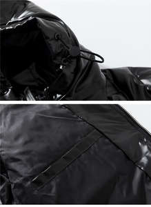 Veste d'extérieur d'hiver pour homme Bomber légère en nylon à fermeture éclair Streetwear matelassé noir avec cordon de serrage Fabricant direct - Product Image 3