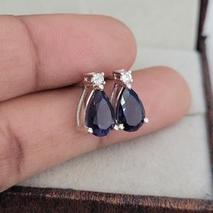Blue Iolite Pear <b>Stud</b> <b>Earrings</b> 925 Sterling Silver Handmade Gemstone Jewelry Elegant Minimalist Gift For Women - Product Image 2