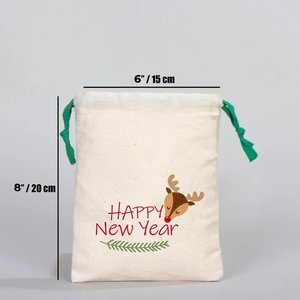 Custom Green Cotton <b>Drawstring</b> <b>Pouch</b> for New Year 6 8 (15 20 Cm) Screen Gift Bag for Clothing Crafts Holiday Packaging - Product Image 2