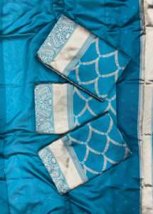 Saree en soie Jacquard lourd de haute qualité violet bleu ciel bordure doré grand Jacquard tissage pour Bollywood Viscose pour l'été - Product Image 6