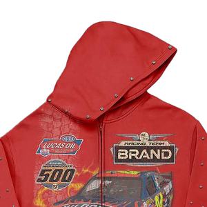 Vintage Acid Wash <b>Zip</b> Men <b>Hoodie</b> Custom Distressed Embroidery <b>Graphic</b> Heavyweight Oversized Cotton Streetwear Print Solid Hooded - Product Image 4