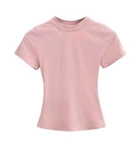 T-shirt en coton et élasthanne de haute qualité, coupe ajustée, tissu tricoté, personnalisable pour femme, style bébé. - Product Image 3