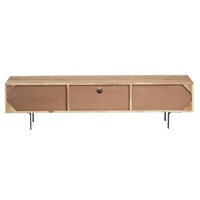 Moderno Soporte de TV Convertible de Madera de Acacia y Piedra Como con Función de Almacenamiento para Sala de Estar, Dormitorio, Pasillo o Entrada de Estilo Rústico