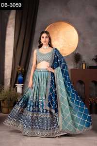 Vêtements de mariage indiens Etnic Pure Faux Georgette Brodé Lehenga Choli avec Blouse & Dupatta Design Travail Vêtements Pakistanais - Product Image 3