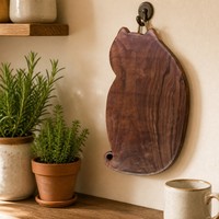 Planche à découper en bois de noyer en forme de chat avec trou de suspension et bords arrondis pour la cuisine, le fromage, la charcuterie, la présentation de cadeaux