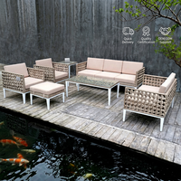 Conjunto de Sofás de Mimbre para Exteriores, Resistente a los Rayos UV, Muebles de Jardín de Mimbre Sintético, Diseño Contemporáneo Impermeable con Cojines de Espuma de Alta Densidad