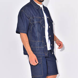 Conjunto de pantalones cortos de mezclilla de talla grande para hombre, venta al por mayor, personalizado, transpirable, ligero, alta calidad, verano, estampado personalizado, adultos, sólido - Product Image 4