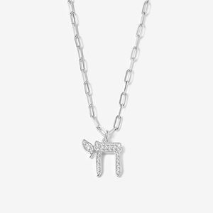 Perhiasan Yahudi Israel Liontin Simbol Chai Perak Sterling 925 Perhiasan Wanita Kalung Berlapis Emas Bertabur Batu - Product Image 3