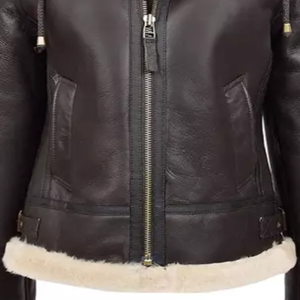 Veste matelassée en cuir véritable de peau de mouton pour femme, col montant, respirante, coupe-vent, fermeture éclair intégrale, personnalisable, tricotée, automne-hiver - Product Image 4