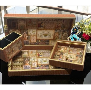 Suministro al por mayor, bandeja de servicio de Metal cuadrada moderna, patrón personalizado pintado a mano, accesorios de organización de té ecológicos a granel - Product Image 4