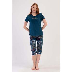 Conjunto de pantalón capri y top de cuello redondo KADIN P.SUPREM O YAKA KISA KOL ETEGI OVAL - PETROL - PETROL - Product Image 1