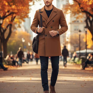 Manteau long pour homme en laine et polyester chaud pour l'hiver, vêtements thermiques pour homme, manteau long en vente en ligne - Product Image 3