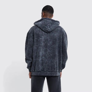 Sweat à capuche zippé en coton délavé pour homme, style streetwear, avec logo vieilli et coupe évasée, OEM - Product Image 2