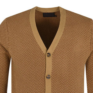 100% High Quality Cotton Brown Plain <b>Cardigan</b> Sweater Breathable Anti-Wrinkle Anti-Shrink Customizable Logo on Front for Winter - Product Image 2
