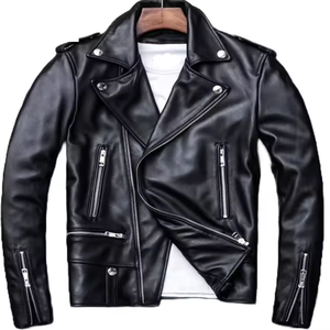 Nueva chaqueta de motocicleta delgada de cuero PU informal para hombre, abrigo de invierno estampado con cierre de cremallera de alta calidad hecho en Pakistán - Product Image 4