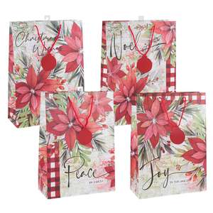X-Large Poinsettia Themed Gift <b>Bag</b> 4 Assortments Eco-Friendly Paper <b>Craft</b> Use - Product Image 1