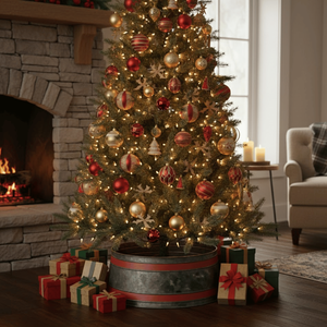 Large Metal <b>Christmas</b> <b>Tree</b> Collar Decorative Steel Base Cover Rustic Holiday <b>Tree</b> Skirt <b>Stand</b> Ring for <b>Real</b> & Artificial <b>Trees</b> - Product Image 2