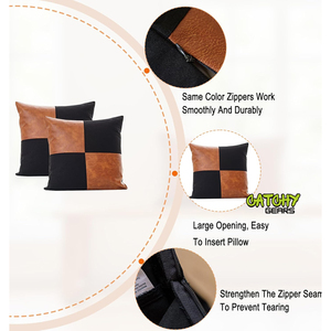 Modern Solid Outdoor Faux Pu <b>Leather</b> Decorative Pillow Case 18X18 Inches Waterproof Pillowcases Cushion <b>Cover</b> <b>For</b> Couch <b>Sofa</b> Bed - Product Image 2