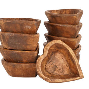 Mayorista ODM Cuencos de masa de corazón de madera de acacia marrón rústico para decoraciones de cumpleaños Velas Verter Cuenco de masa rústico Hecho India - Product Image 1