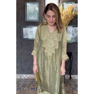 Vente en gros de fabricant, ensemble de pantalons caftan pour femmes, ensemble de broderie en organza et satin pour les festivals indiens pakistanais - Product Image 1