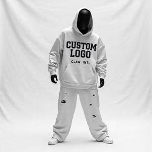 ชุดวอร์มสำหรับผู้ชายโอเวอร์ไซส์450gsm ผ้าเฟรนช์เทอร์รี่ทรงหลวมมีฮู้ดซีดและซักแบบเรียงซ้อนกัน - Product Image 5