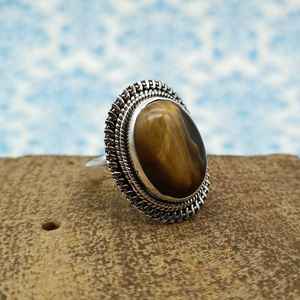 Anillo de moda de Plata de Ley 925, cabujón de ojo de tigre Natural, piedra preciosa, Diamante de corte ovalado, moda para fiestas de compromiso de boda - Product Image 1