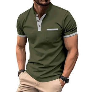 Camiseta de Verano 2026 para Hombre, Manga Corta, Lisa, Estilo Polo con Botones, Color Sólido, Informal - Product Image 1