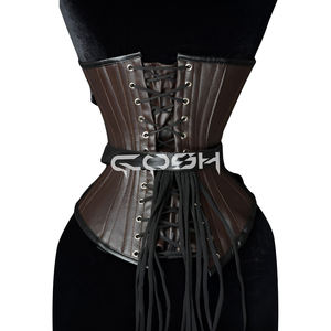 Corsé Steampunk Marrón de Primera Calidad con Correas de Cuero Sintético y Bolsillo Lateral - Product Image 6