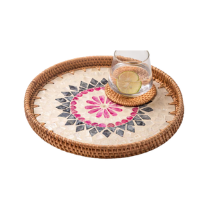 Vente en gros prix bon marché plateau de service en rotin assiette en céramique de rotin avec service de vaisselle à motifs multiples Vietnam usine faite à la main - Product Image 1