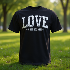 T-shirt promozionale in stile college effetto distressed con scritta 'Love Is All You Need' - Product Image 3