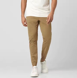 Pantalon en coton uni pour homme, taille élastique, décontracté, léger, respirant, coupe droite, beige, pour le printemps - Product Image 2