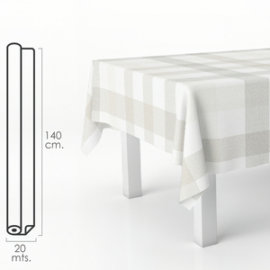 Rotolo di tovaglia in tela cerata antimacchia, 140 x 20 metri. Motivo a quadretti beige. - Product Image 1